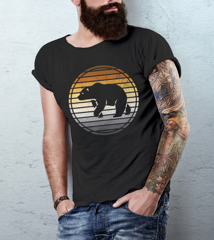 Vintage Distressed Gay Bear Pride Horizon Silhouette Stripes T-Shirt