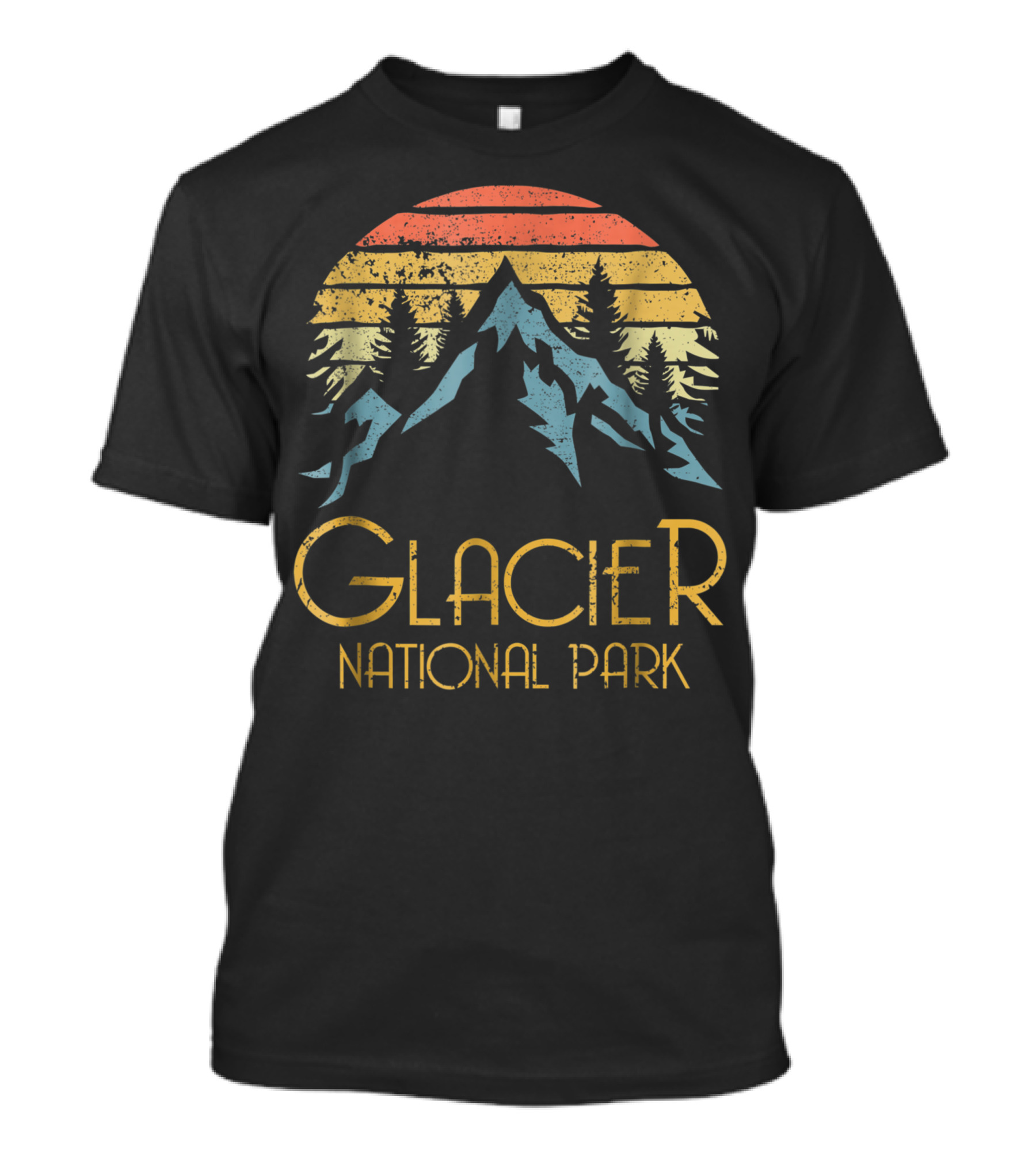 Glacier National Park Retro Sunset Mountain Trees T-Shirt
