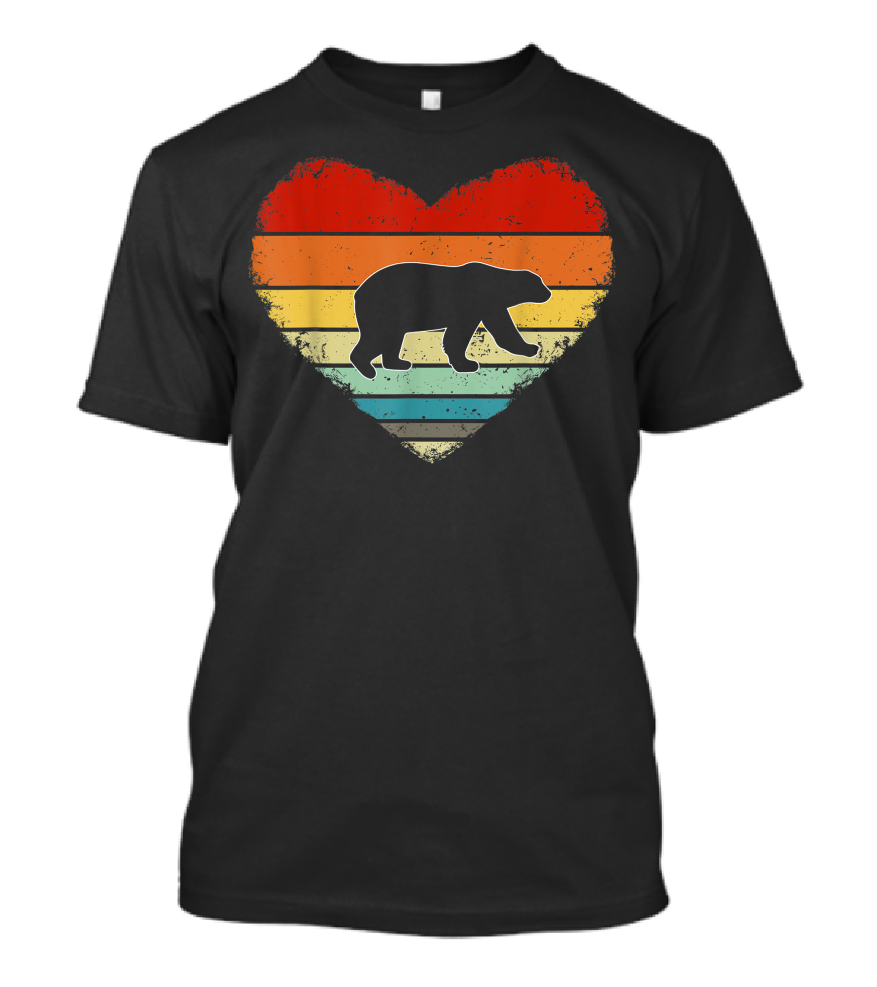 Vintage Heart Polar Bear Valentines Day Retro Stripes T-Shirt