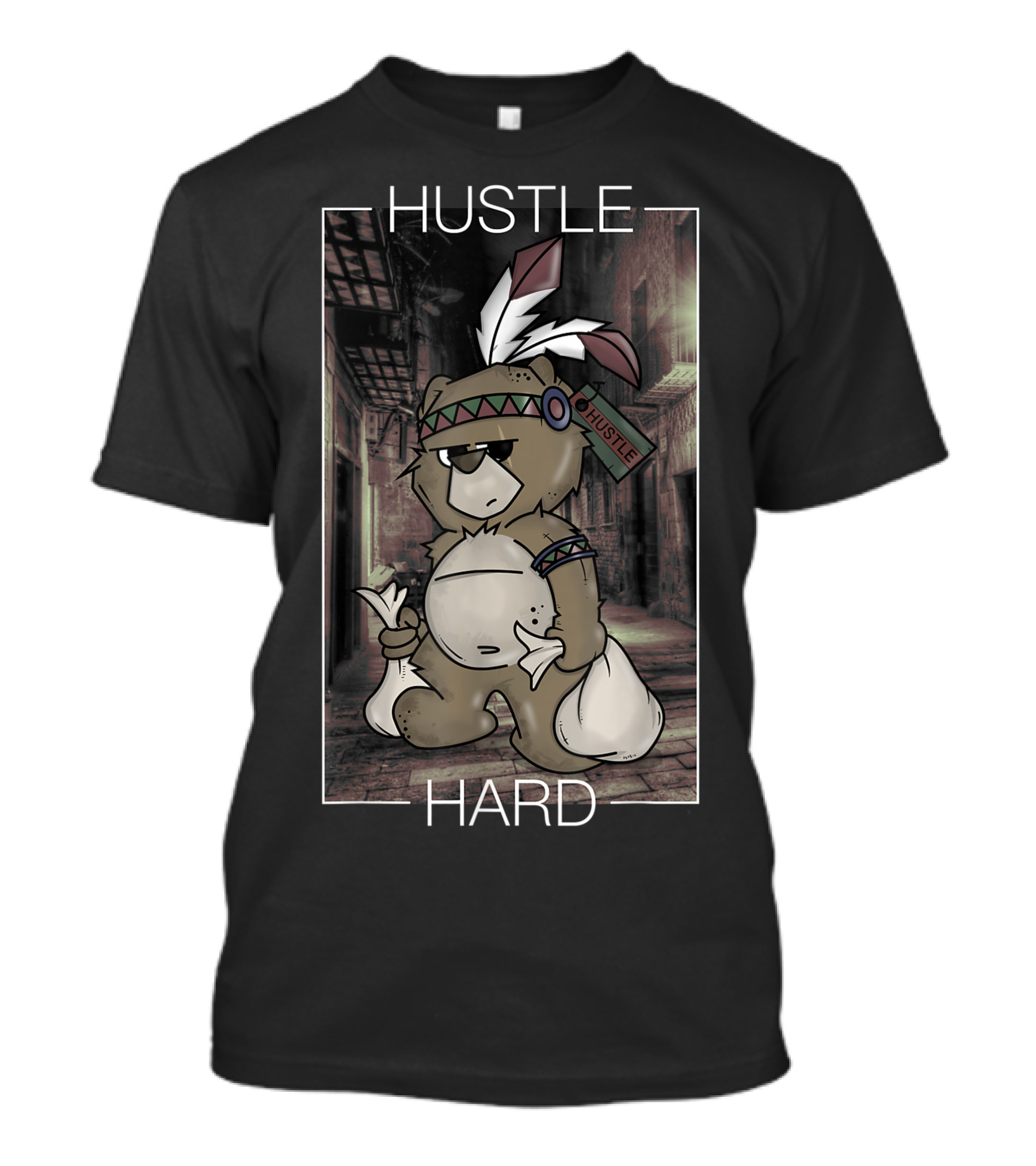 Vintage Hustle Hard American Bear Hustler With Feather Headband T-Shirt