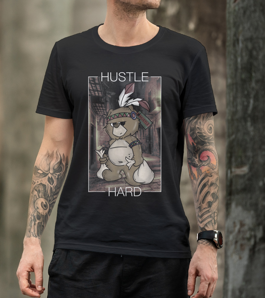 Vintage Hustle Hard American Bear Hustler With Feather Headband T-Shirt