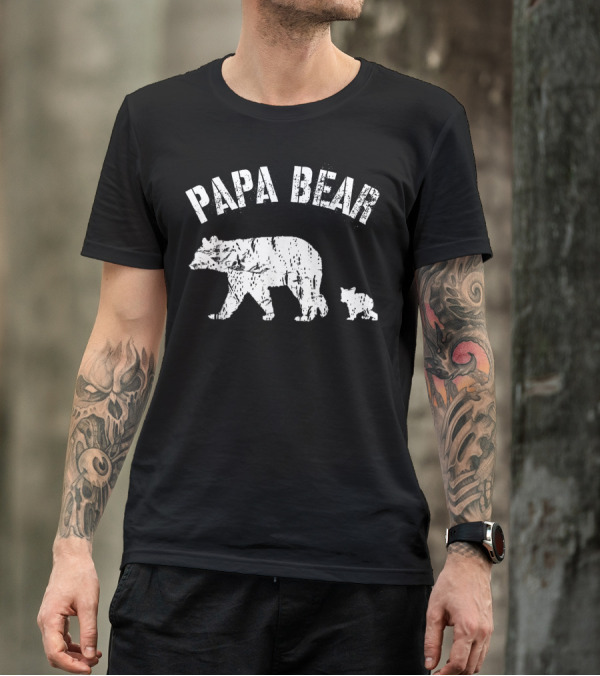 Papa Bear Vintage With One Cub Dad Father T-Shirt