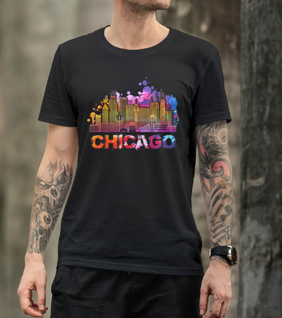 Chicago Illinois Skyline Colorful Vintage T-Shirt