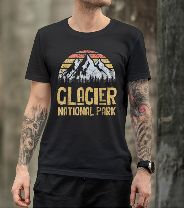 Vintage Glacier National Park Montana Mountain Sunset T-Shirt