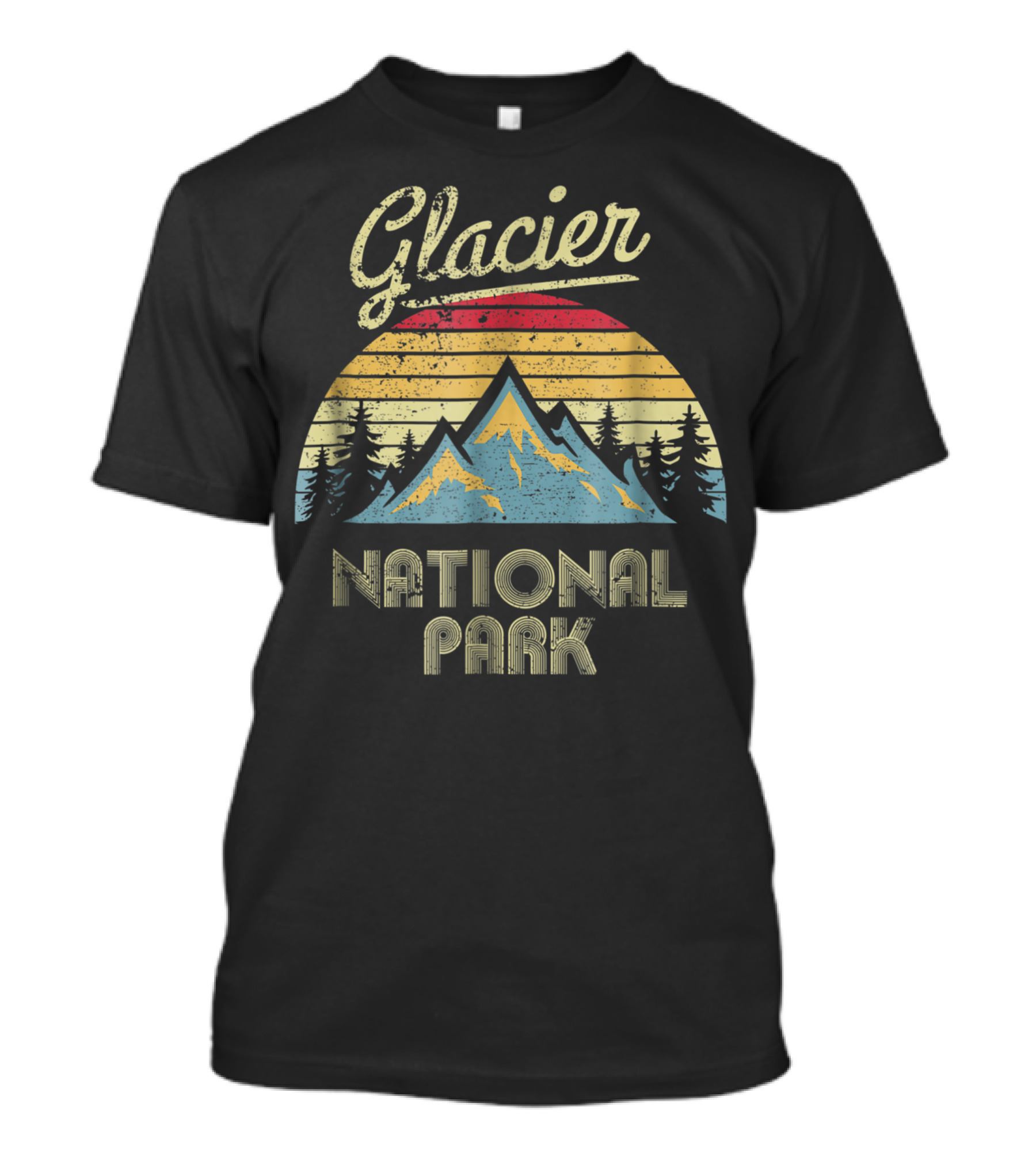 Glacier National Park Vintage Mountain Sunset Scene T-Shirt