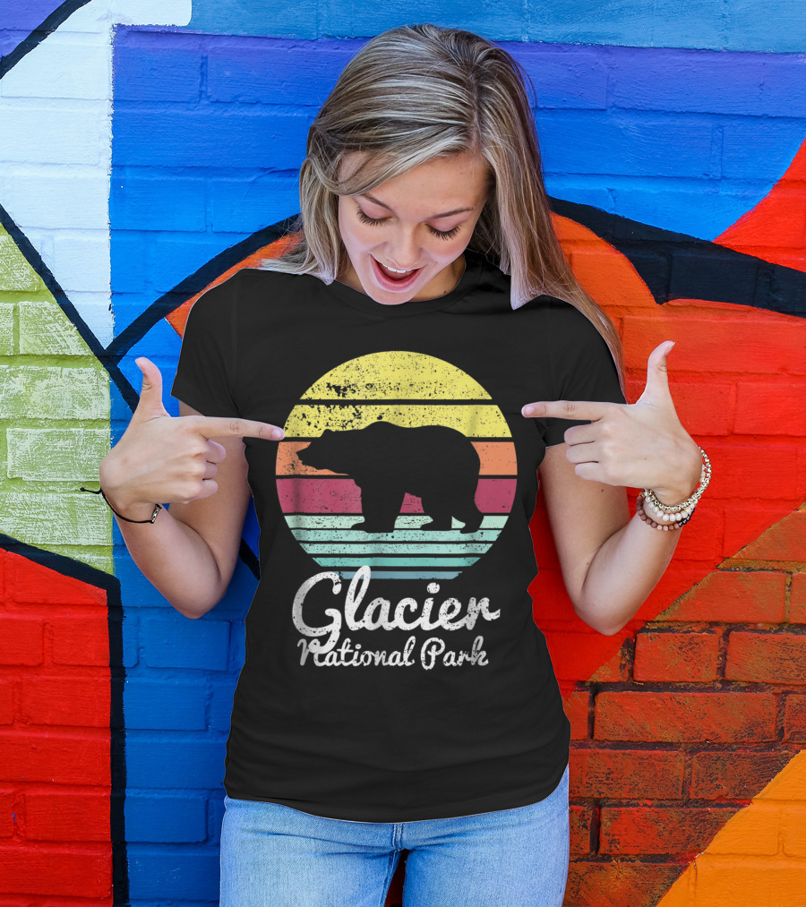 Glacier National Park Montana Bear Vintage Retro T-Shirt
