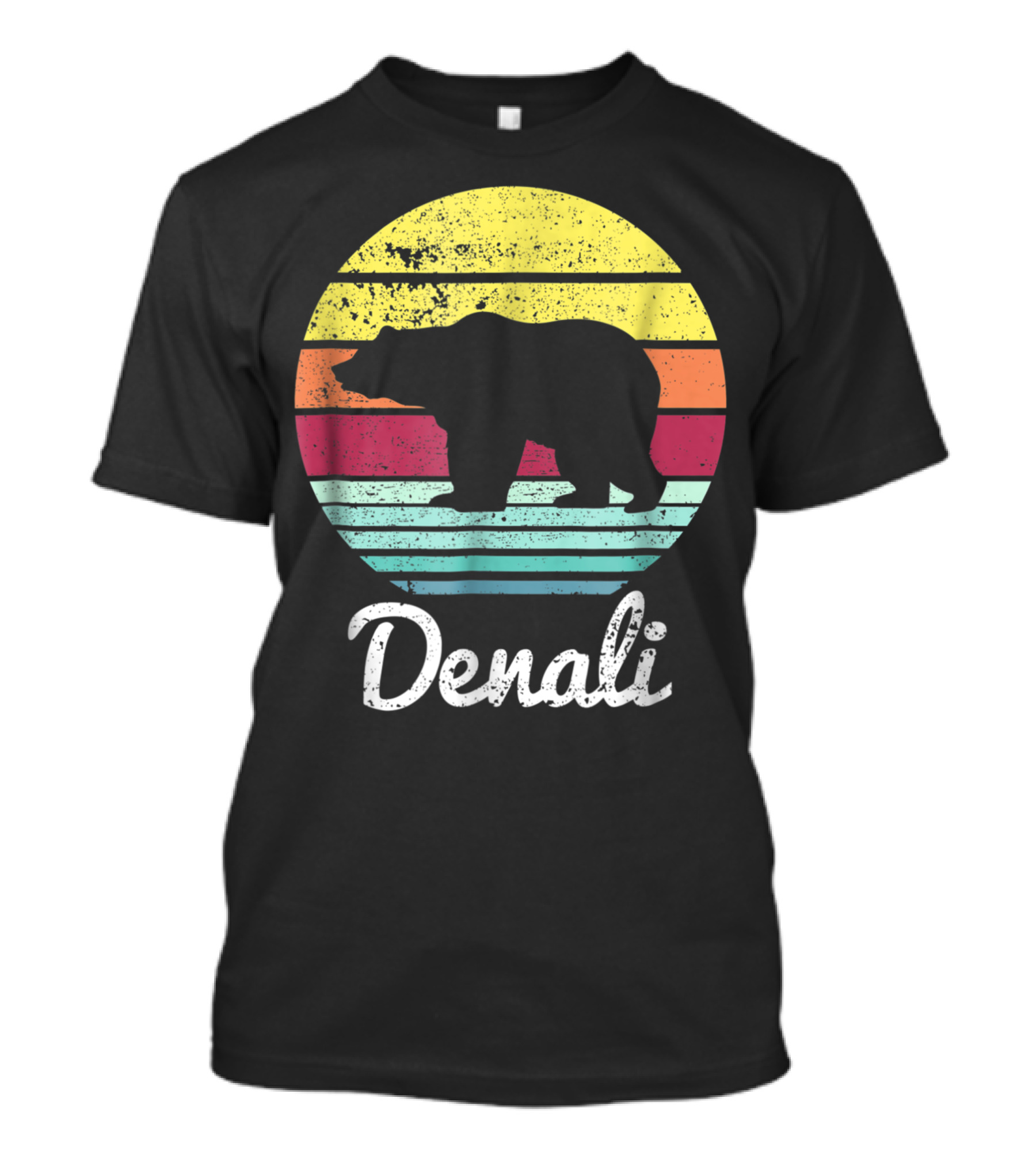 Denali Bear Retro Sunset Mount Denali National Park Alaska T-Shirt