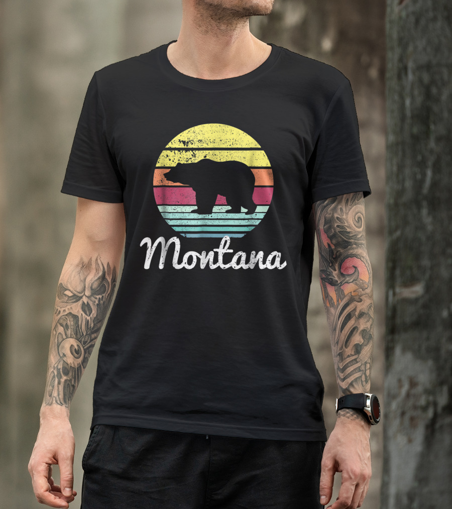 Montana Vintage Wildlife Bear Adventure Retro Sunset T-Shirt