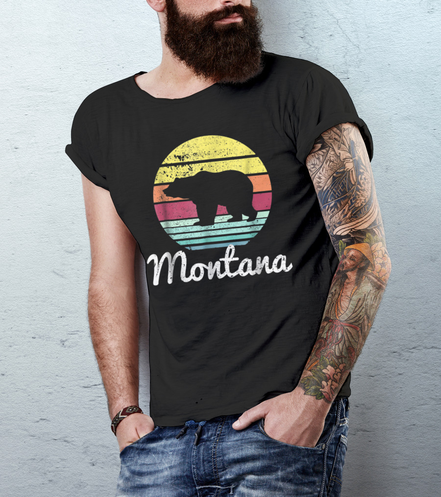 Montana Vintage Wildlife Bear Adventure Retro Sunset T-Shirt