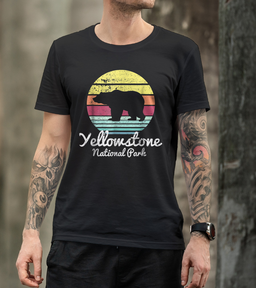 Vintage Yellowstone National Park Bear Retro Stripes T-Shirt