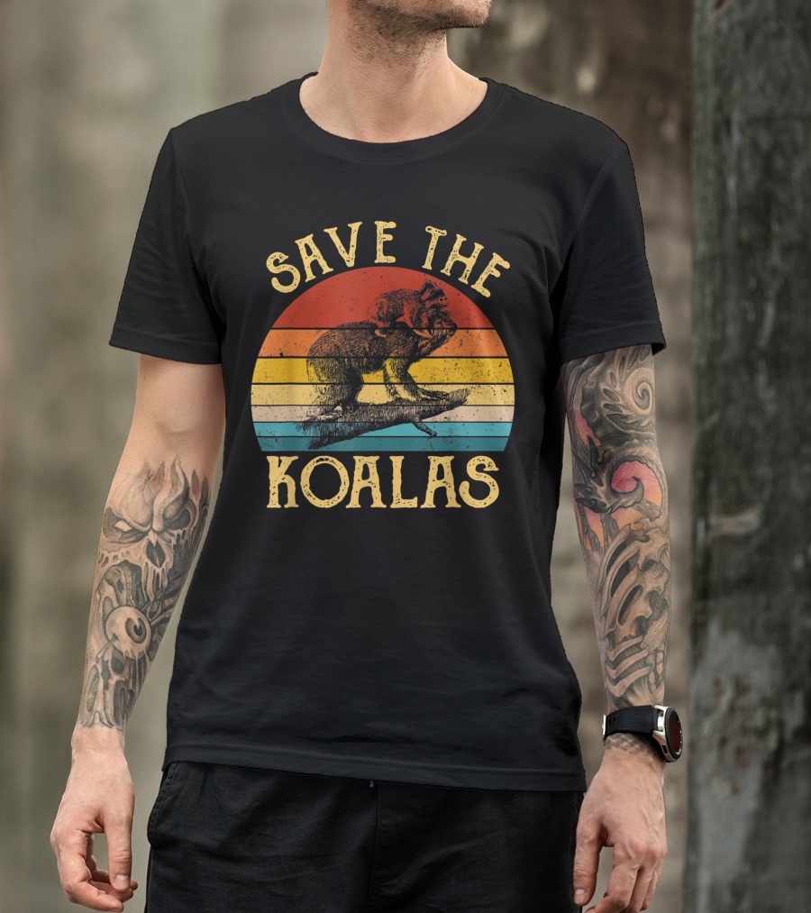 Vintage Save The Koalas Australian Animal Lovers Retro Stripes T-Shirt