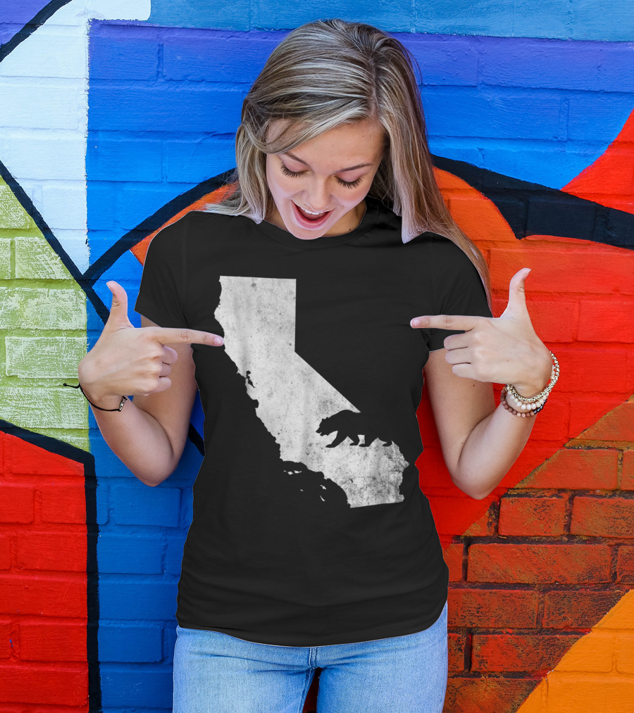 Vintage California State Flag Bear Outline Map T-Shirt
