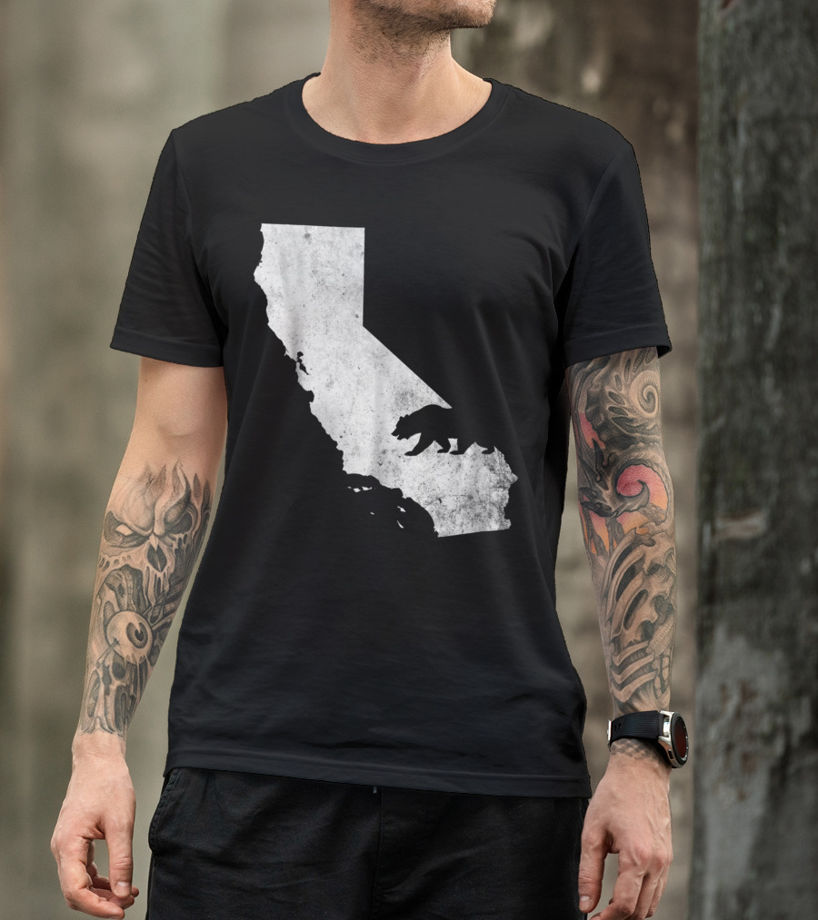 Vintage California State Flag Bear Outline Map T-Shirt