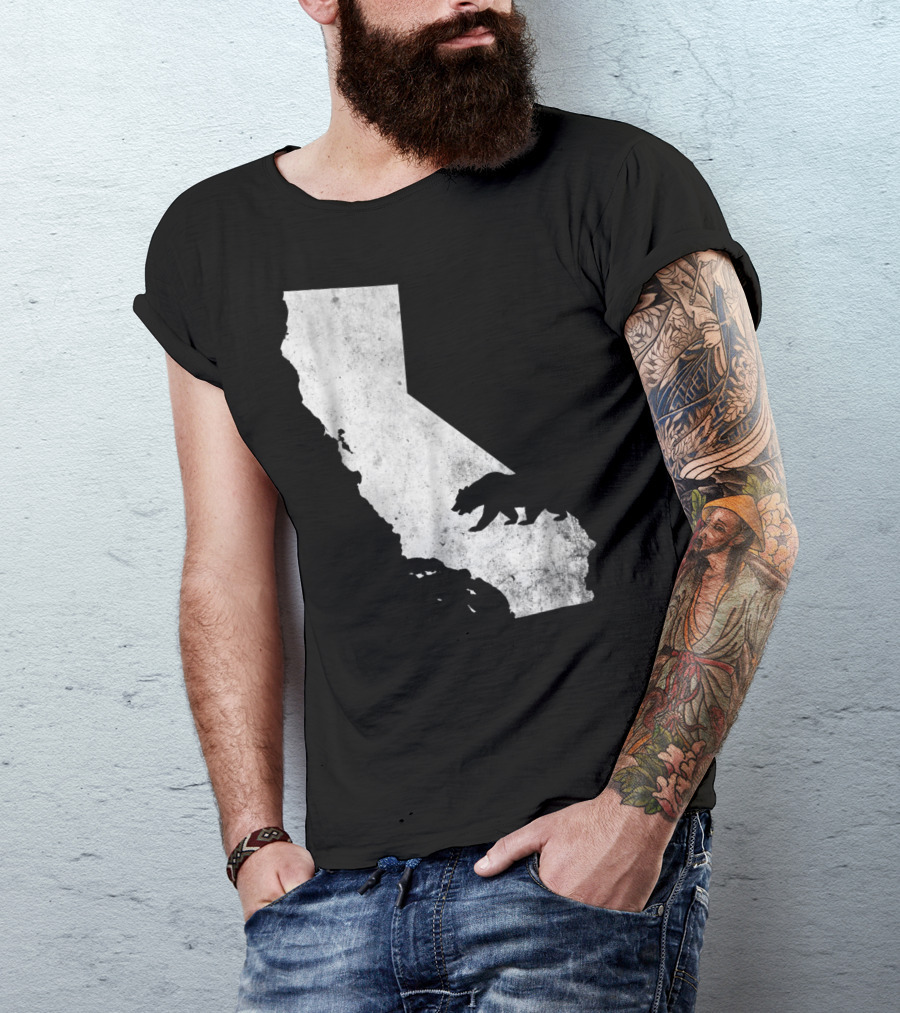 Vintage California State Flag Bear Outline Map T-Shirt