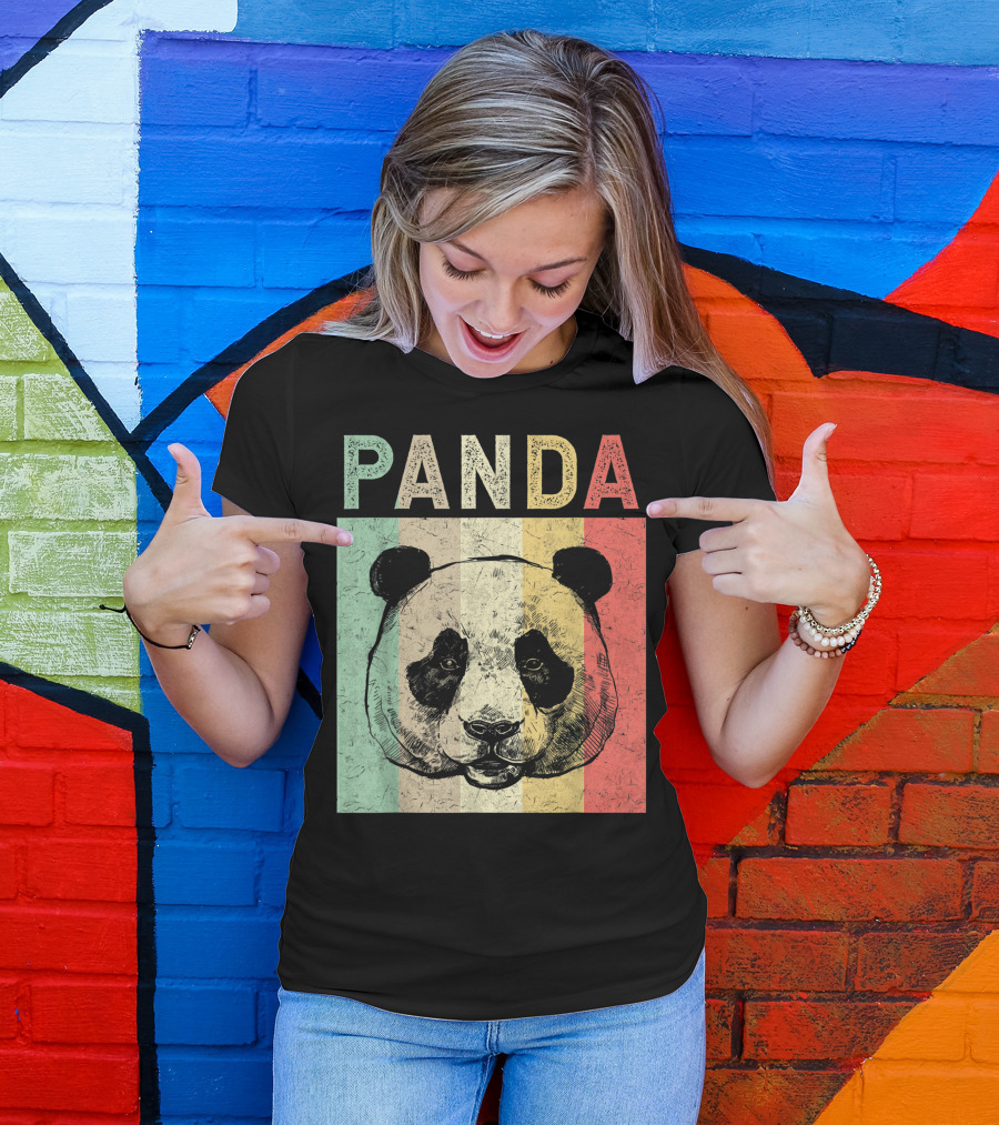 Vintage Style Panda Retro Striped Cute Bear T-Shirt