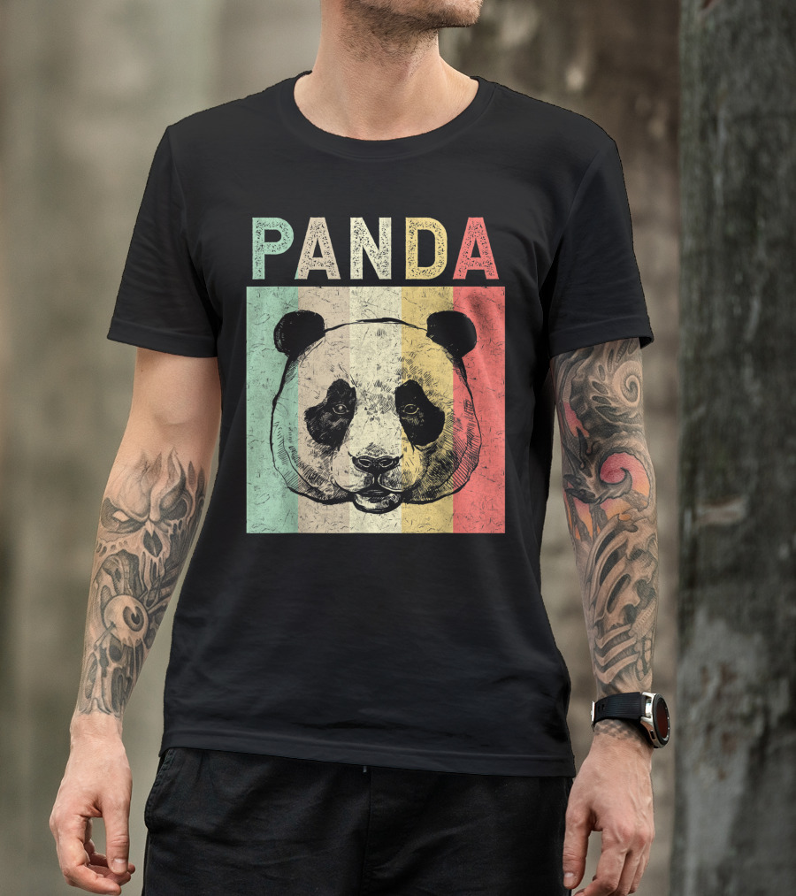 Vintage Style Panda Retro Striped Cute Bear T-Shirt