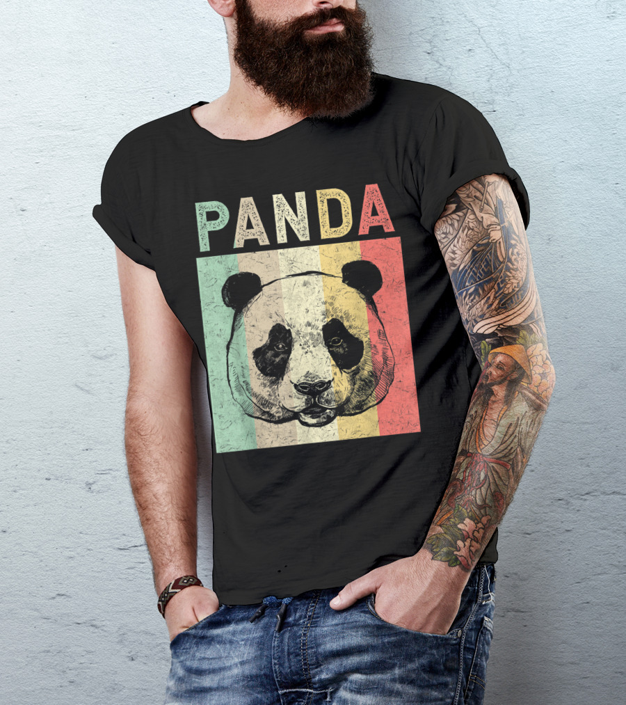 Vintage Style Panda Retro Striped Cute Bear T-Shirt