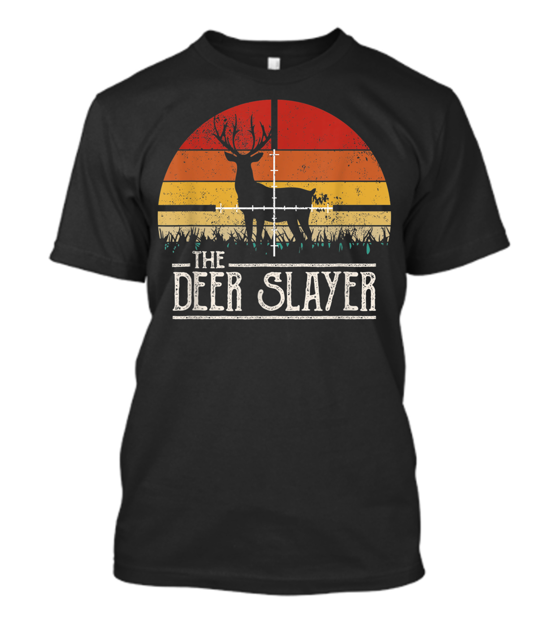 The Deer Slayer Vintage Sunset Style Deer Hunting T-Shirt
