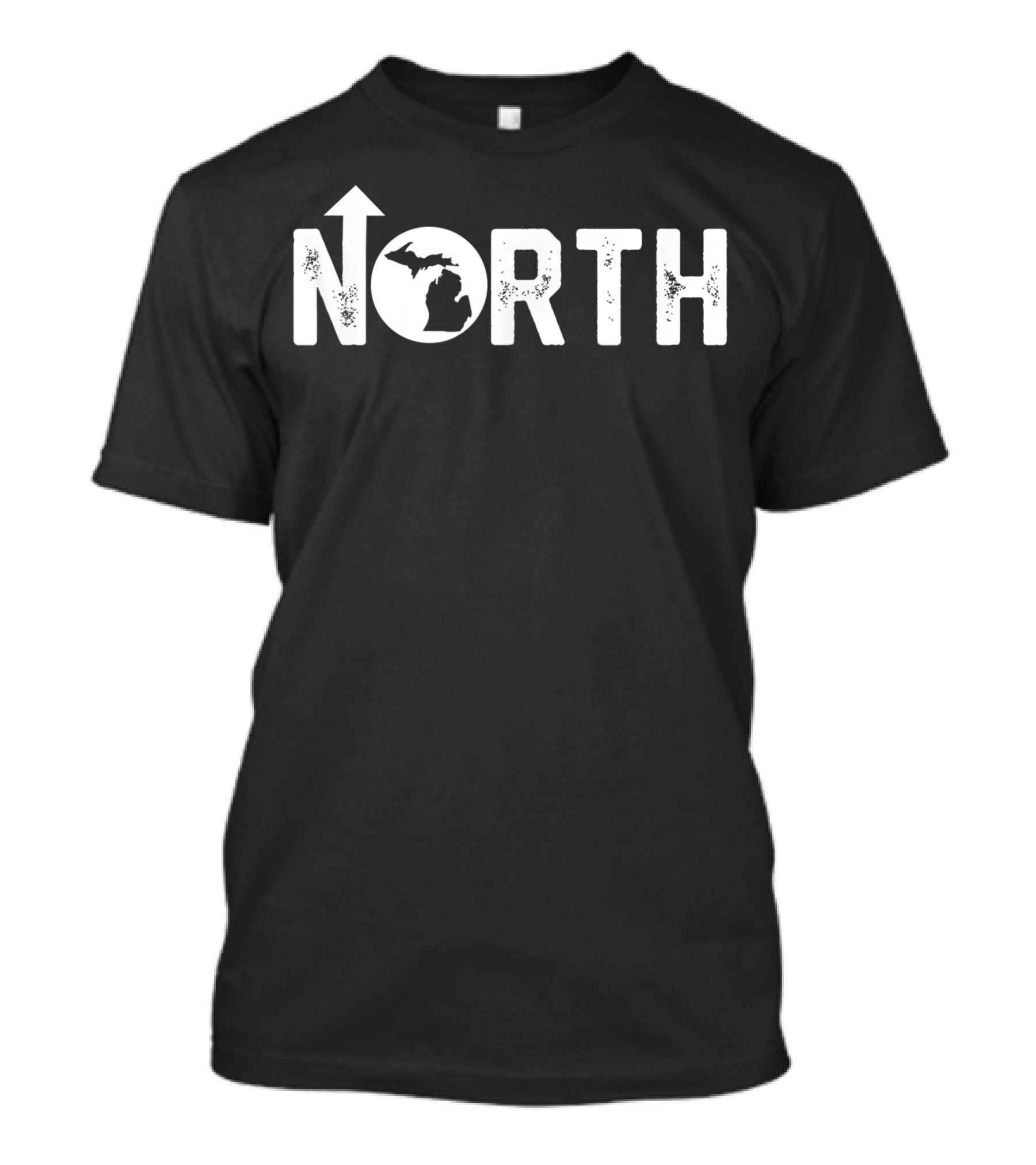 Vintage Up North Michigan State Map With Distressed Text And Arrow T-Shirt