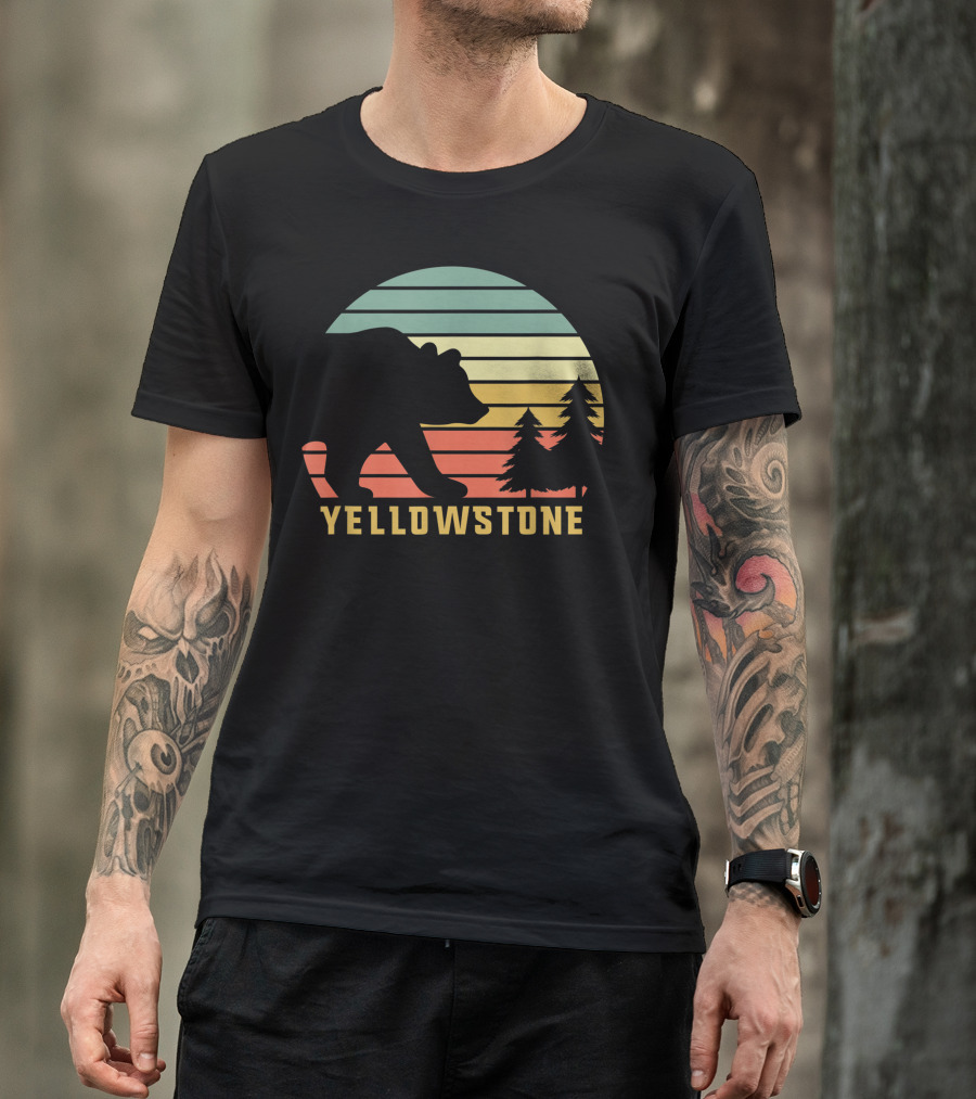 Yellowstone National Park Bear Silhouette Sunset Pines T-Shirt