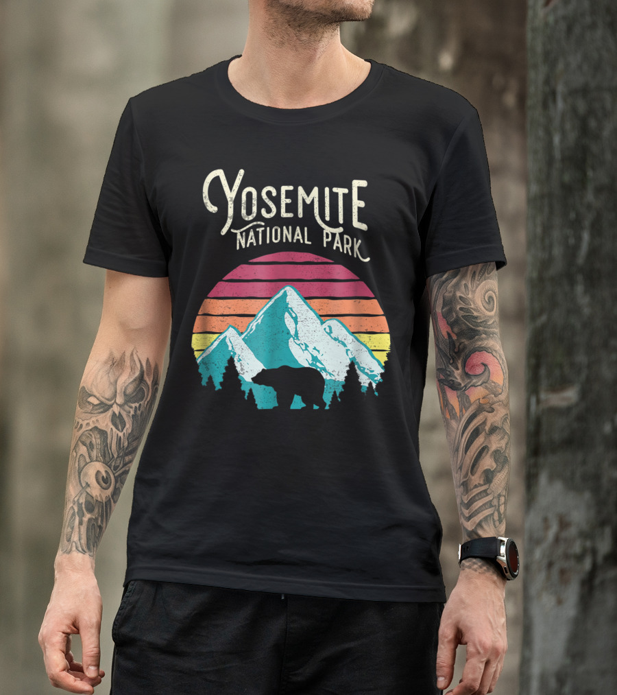 Yosemite National Park Bear Mountain Vintage Retro Sunset T-Shirt