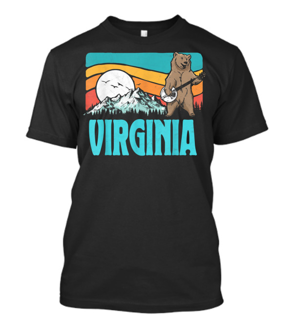 Virginia Blue Ridge Mountains Bear Banjo Sunset Scene T-Shirt