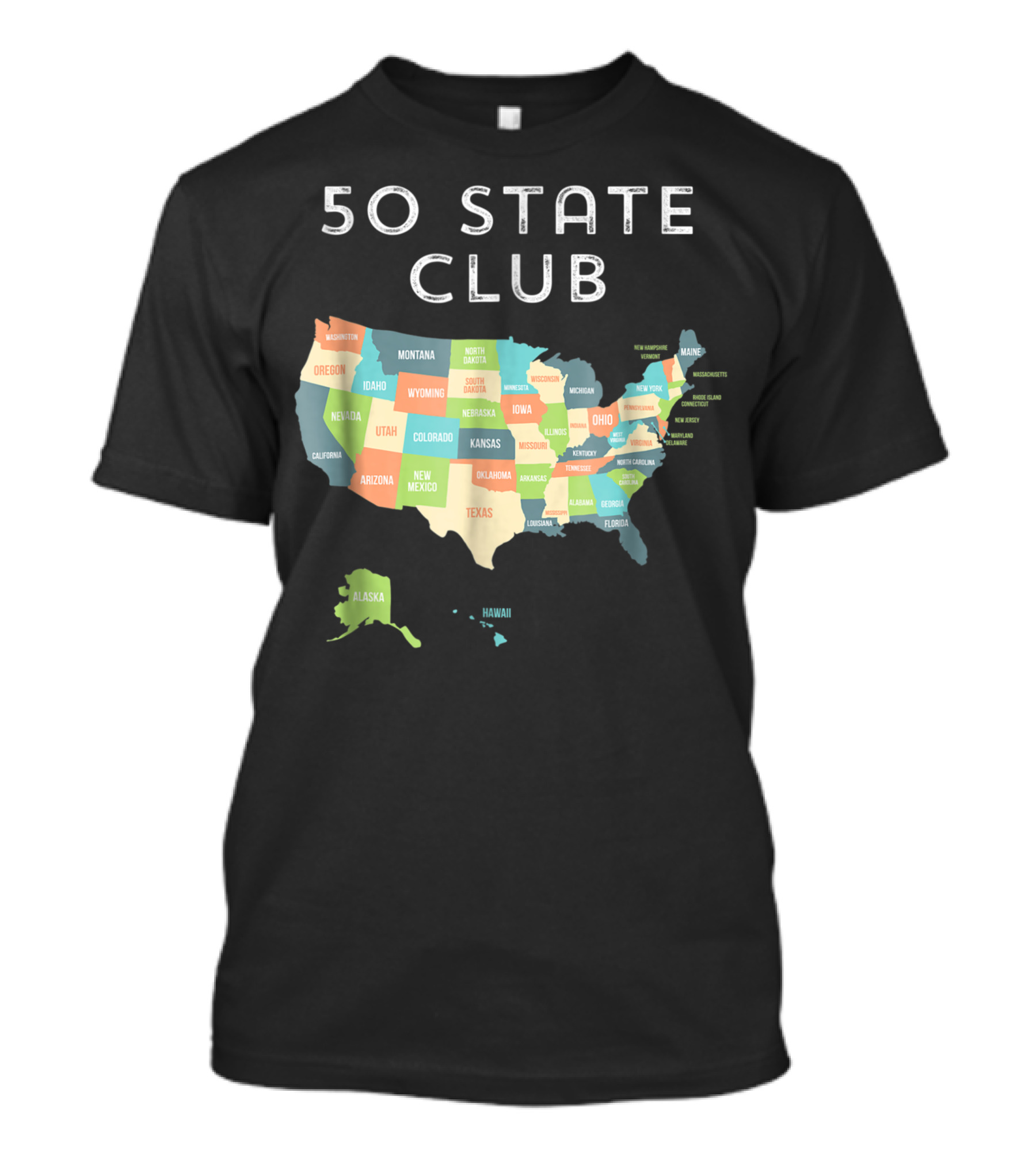 50 State Club Map Visit All 50 States USA Travel T-Shirt