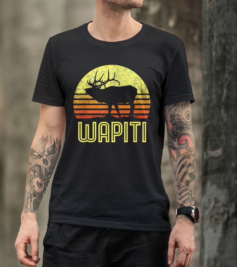 Wapiti Elk Vintage Sun Bow Hunting Dad T-Shirt