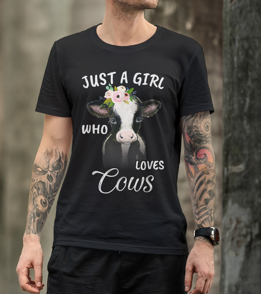 Just A Girl Who Loves Cows Watercolor Cow With Flower Crown T-Shirt
