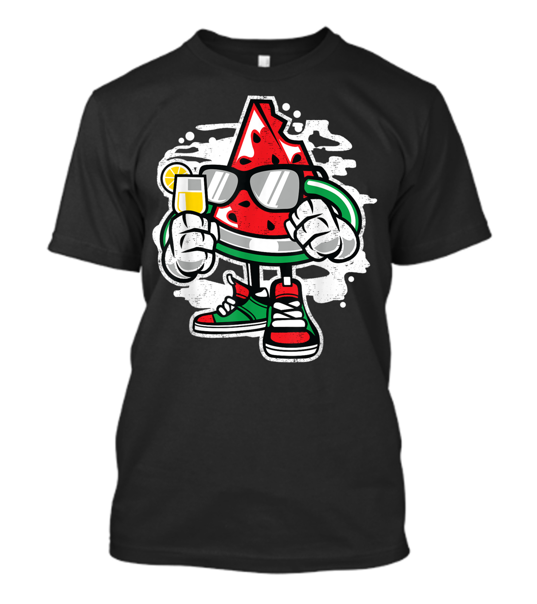 Watermelon Fruit Character With Sunglasses And Lemon Drink T-Shirt
