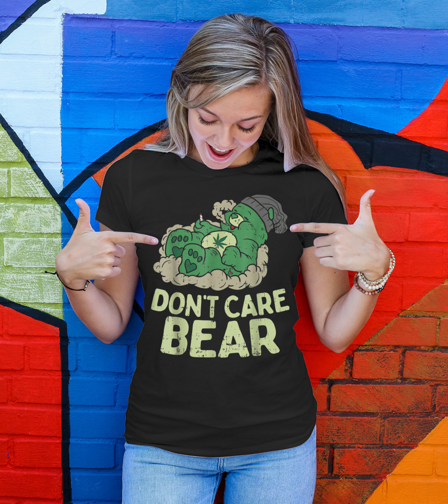 Don't Care Bear Weed Smoking Green Bear T-Shirt