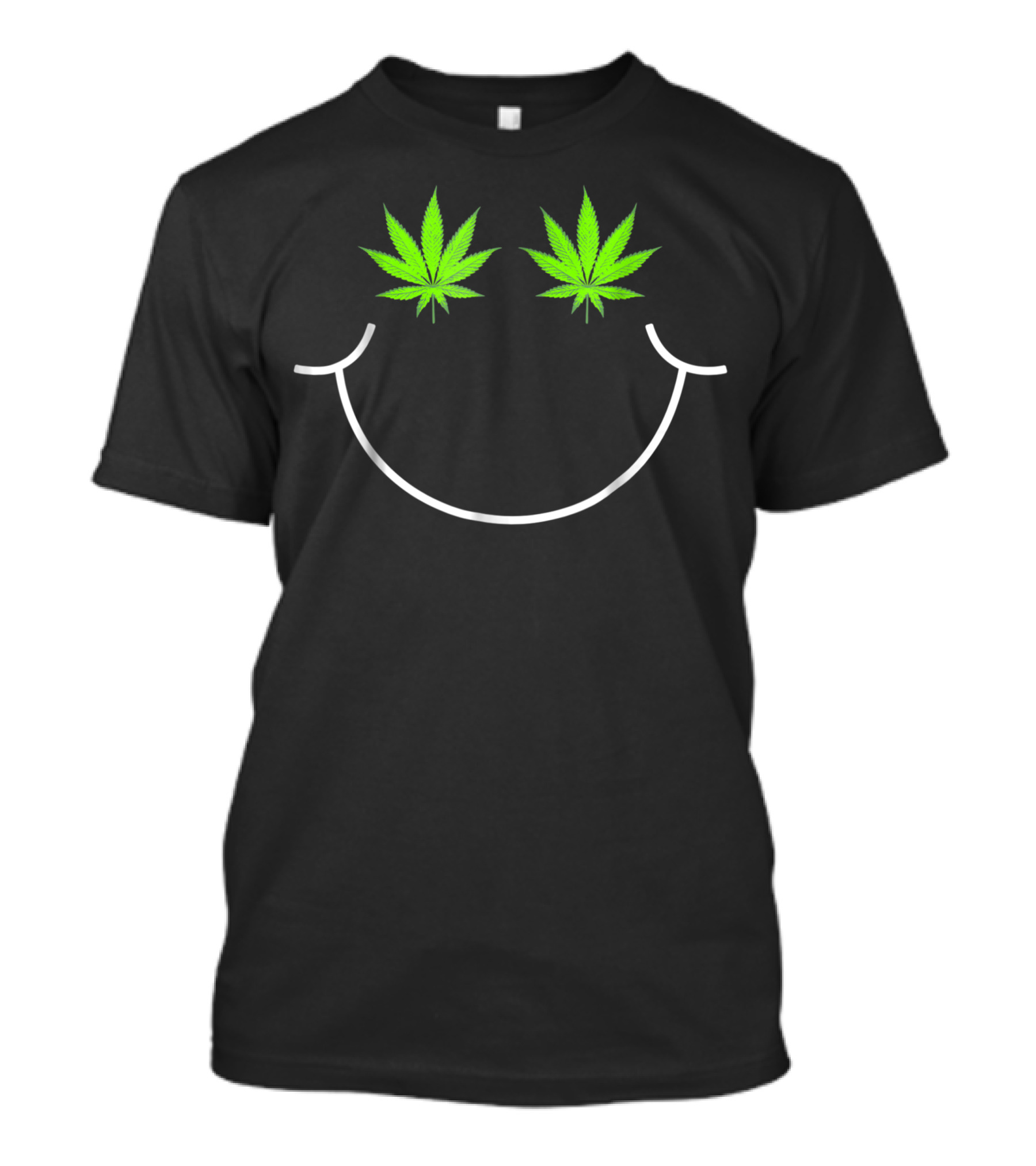 Weed Makes Me Happy Marijuana Smiley Face Leaf Eyes T-Shirt