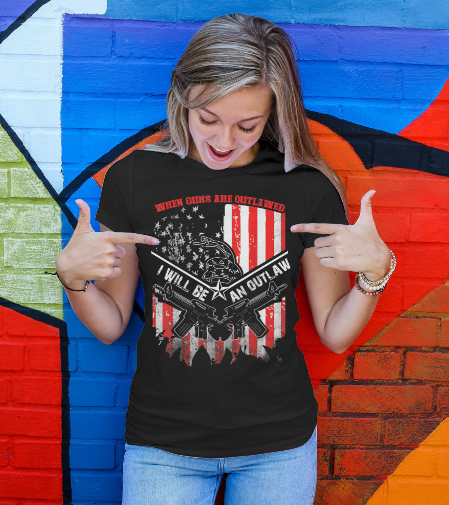 When Guns Are Outlawed I Will Be An Outlaw American Flag Guns Gadsden Snake T-Shirt