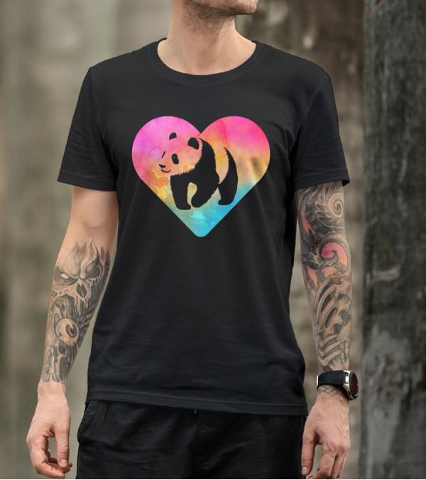 Heart Shape Panda Bear In Rainbow Tie Dye Watercolor For Women Or Girls T-Shirt