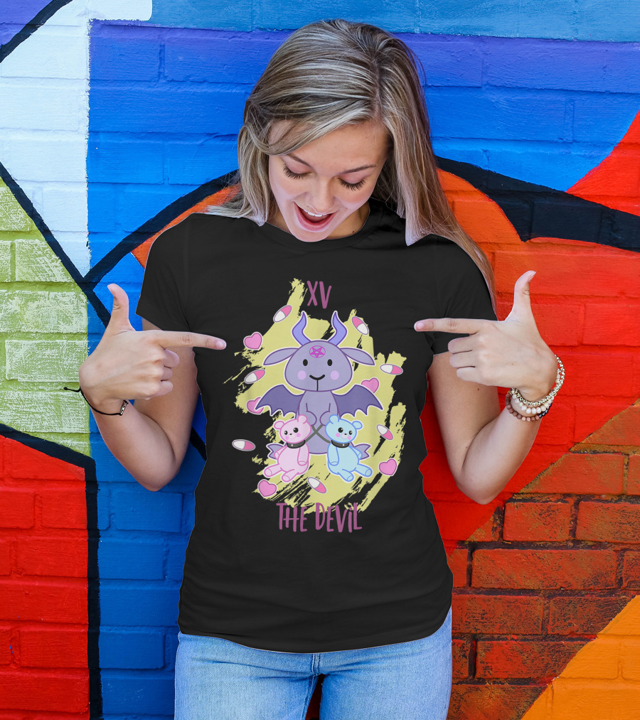XV The Devil Yami Kawaii Tarot Card Cute Demon With Teddy Bears And Hearts T-Shirt