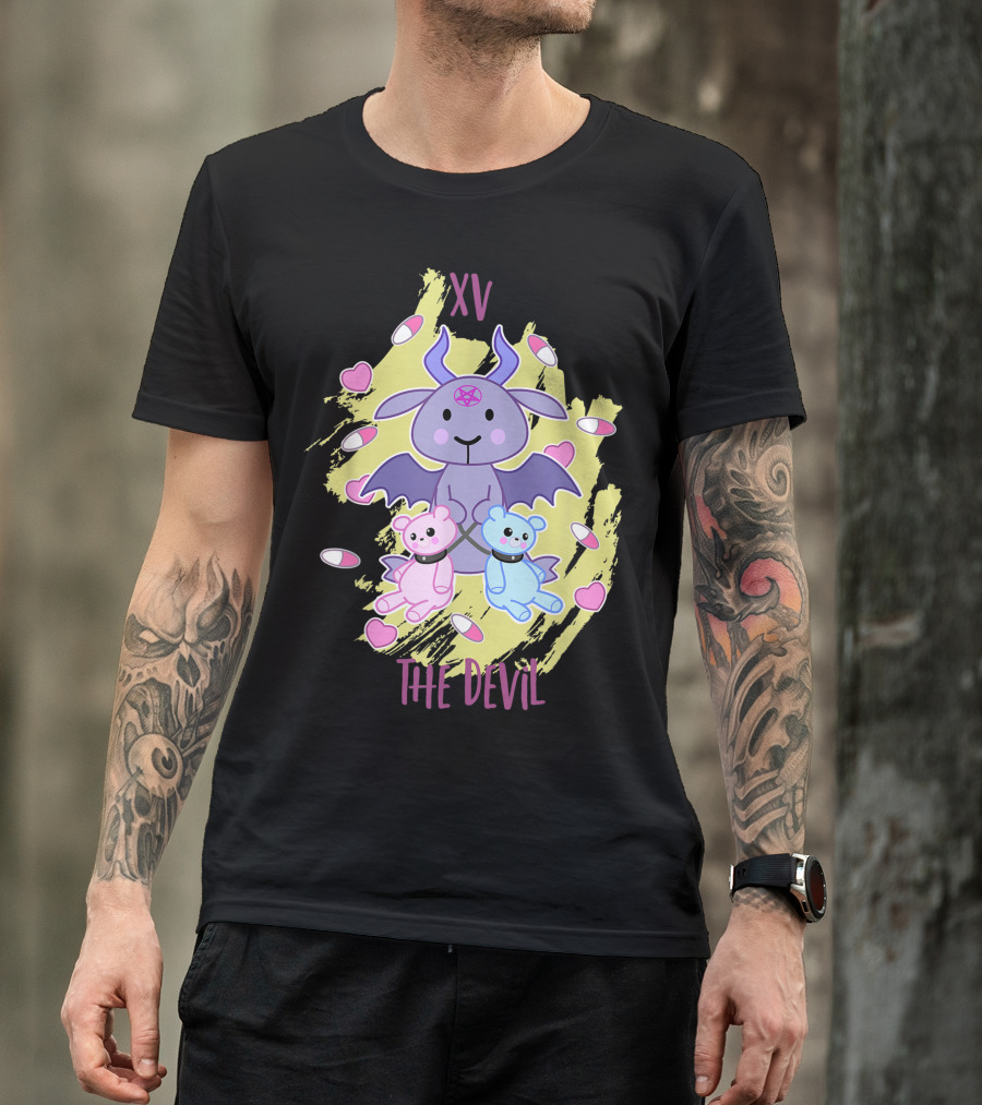 XV The Devil Yami Kawaii Tarot Card Cute Demon With Teddy Bears And Hearts T-Shirt