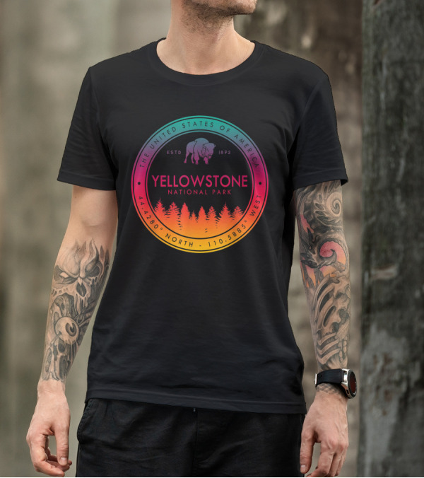 Yellowstone National Park Emblem ESTD 1872 The United States Of America 44.4280 North 110.5885 West T-Shirt