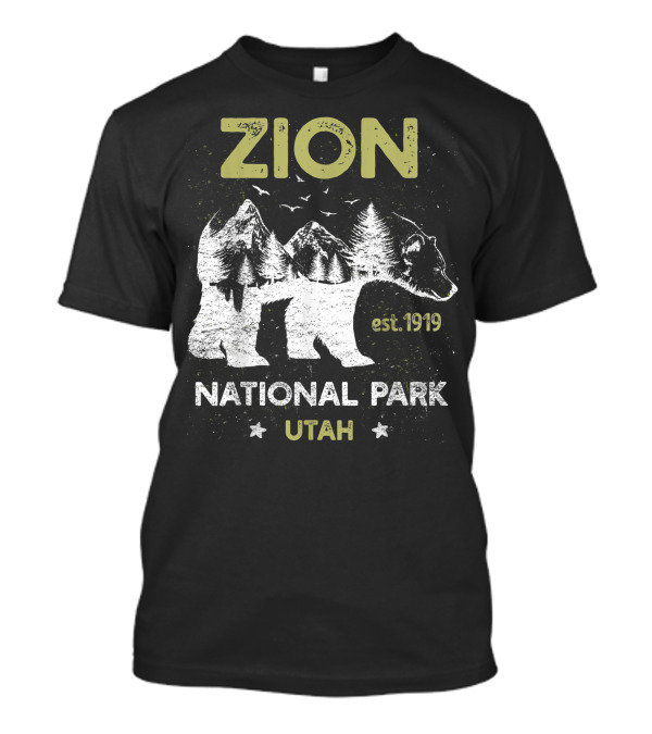 Zion National Park Utah Est. 1919 Bear And Mountain Scene T-Shirt