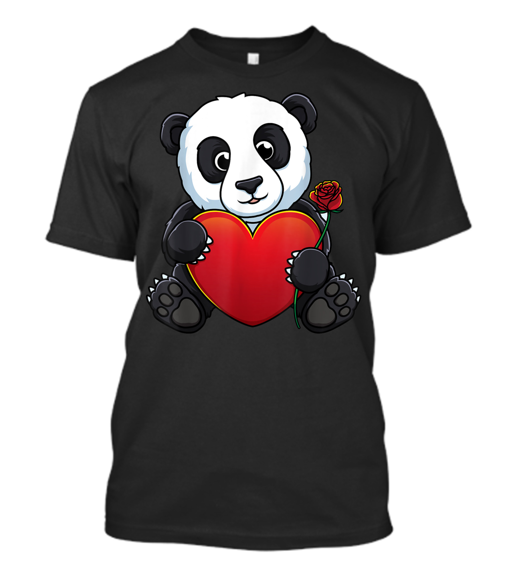 Panda Heart Valentines Day Cute Animal Lover Bear Holding Rose T-Shirt