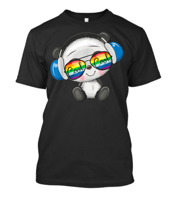 Panda With Headphones And Rainbow Cool Sunglasses T-Shirt