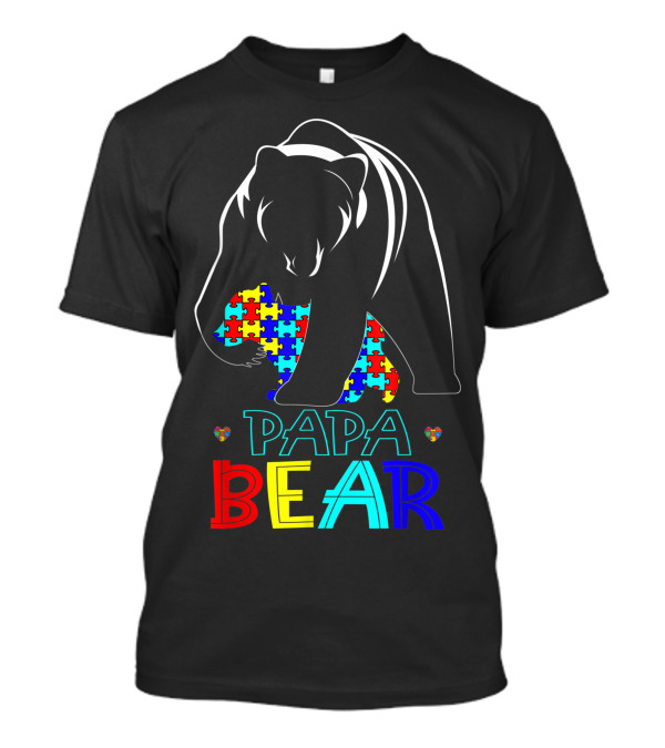 Papa Bear Autism Awareness Dad Love Support Puzzle T-Shirt