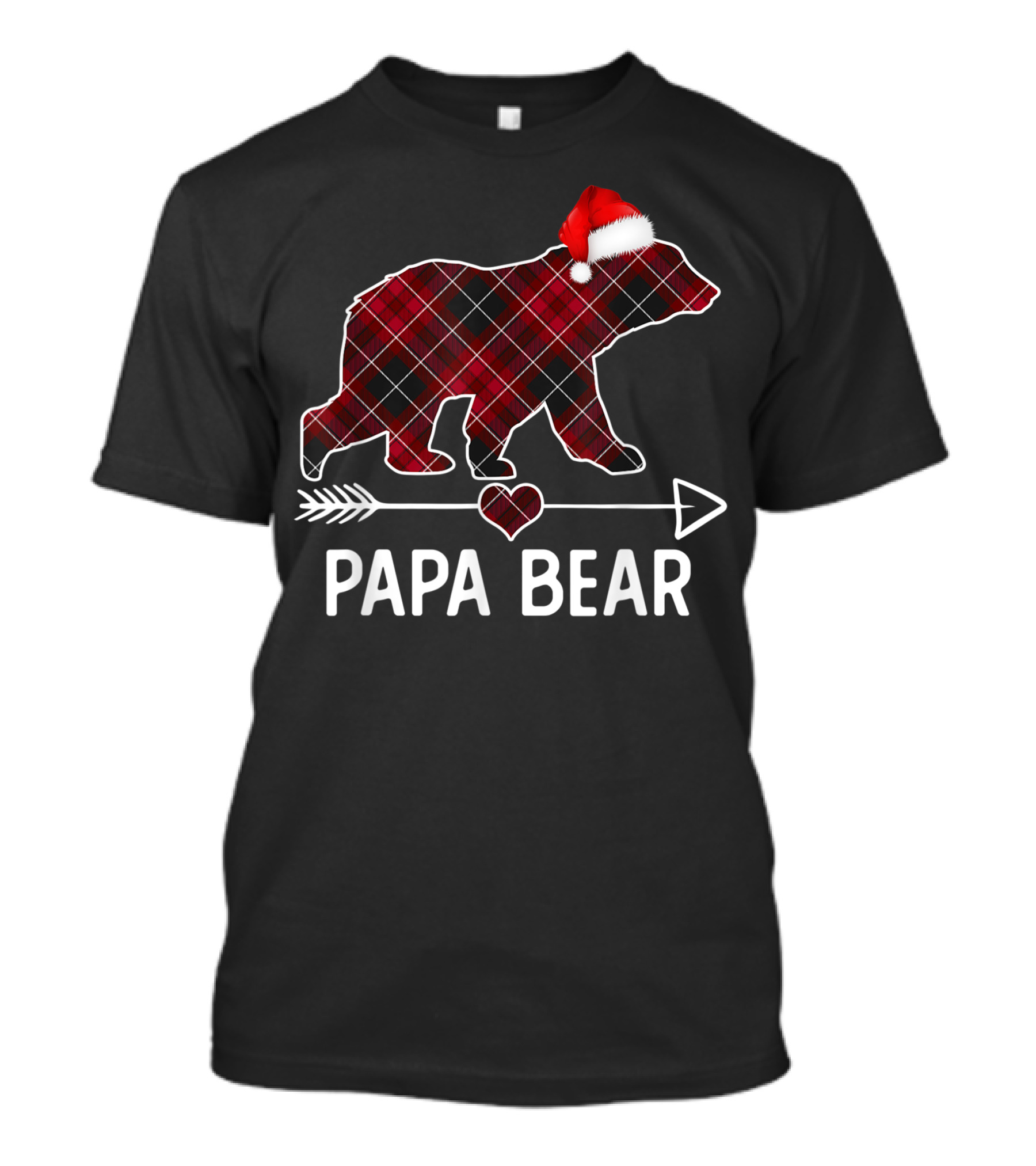 Papa Bear Red Plaid Buffalo Christmas Santa Hat Arrow Heart T-Shirt