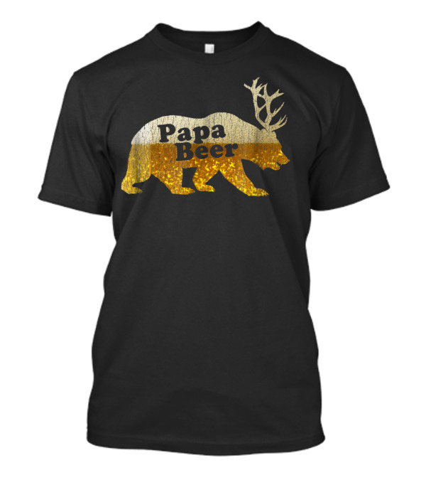 Papa Beer Bear With Antlers And Deer Beer Elements T-Shirt