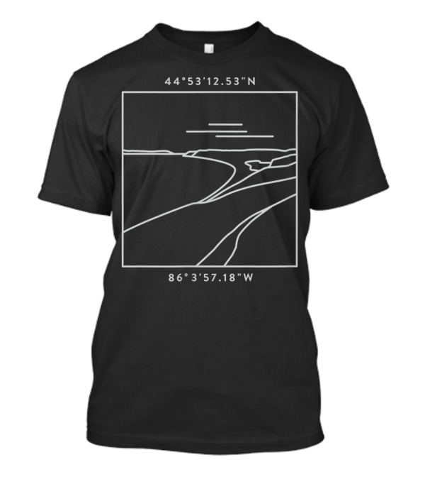 Places Around The World Sleeping Bear Dunes Coordinates 44°53'12.53N 86°3'57.18W T-Shirt