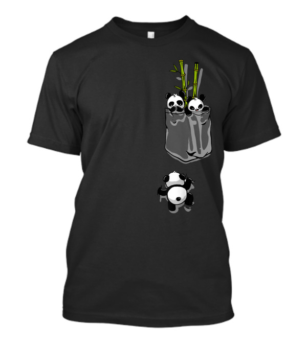 Pocket Pandas Kawaii Family Playful Cute Panda In Pocket With Bamboo T-Shirt