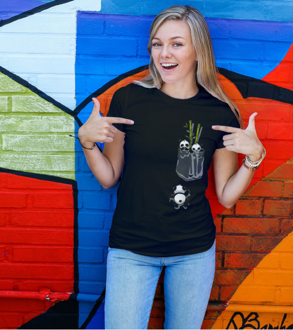 Pocket Pandas Kawaii Family Playful Cute Panda In Pocket With Bamboo T-Shirt