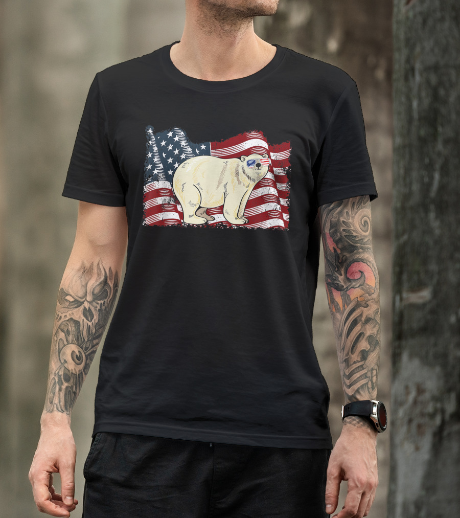 American Flag Polar Bear 4th Of July Women T-Shirt