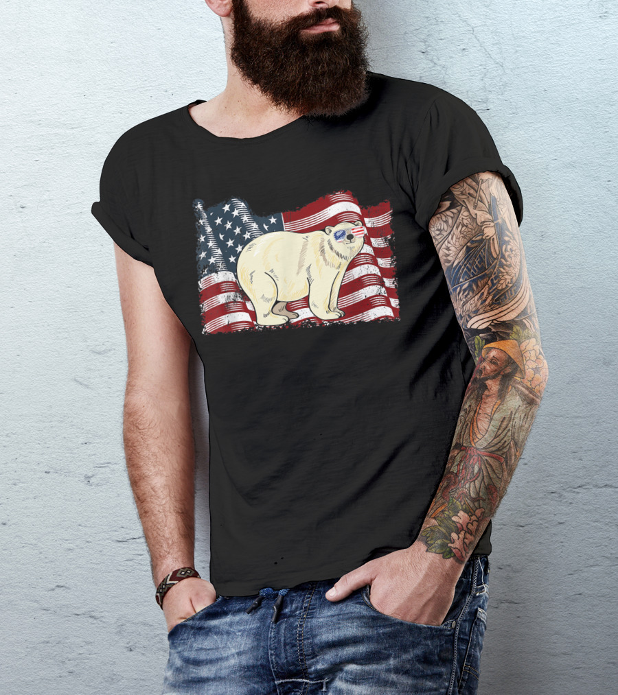 American Flag Polar Bear 4th Of July Women T-Shirt