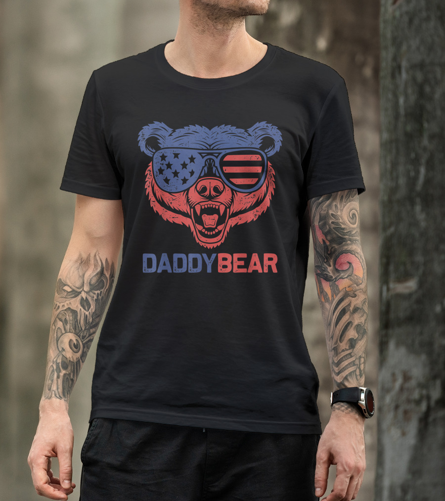 Daddy Bear Patriotic American Flag Sunglasses 4th Of July T-Shirt