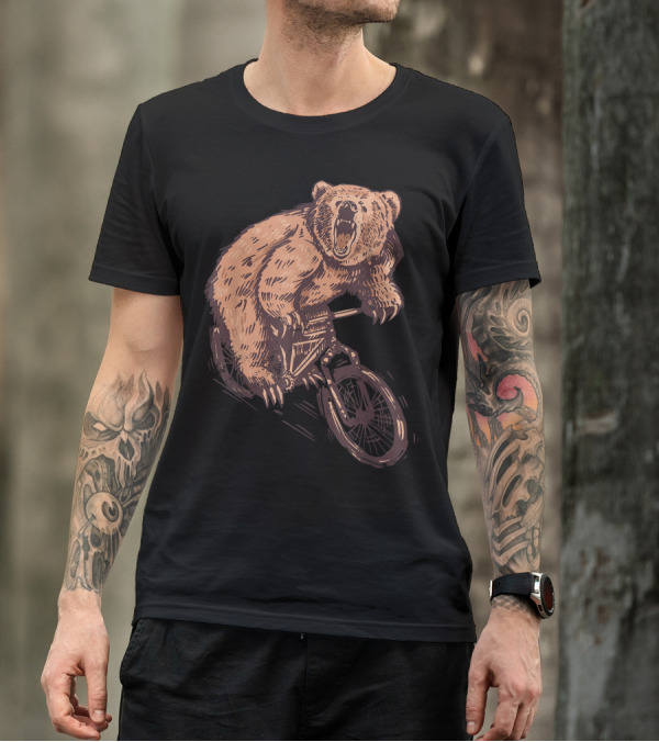 Angry Bear Riding A Bike For Wild Lovers And Cyclists T-Shirt